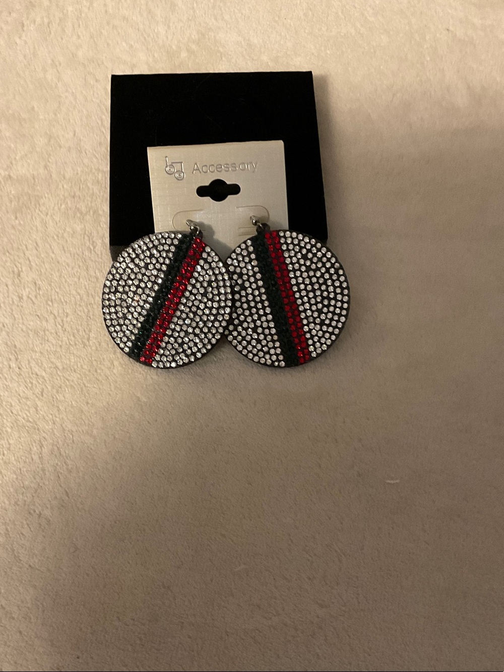 Crystal Pavé Drop Earrings with Red and Black Stripe